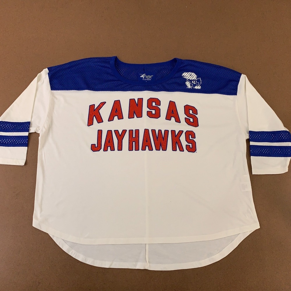 Kansas Jayhawk 4her Carl Banks Womens Large White 3/4 Sleeve Pullover Tee
